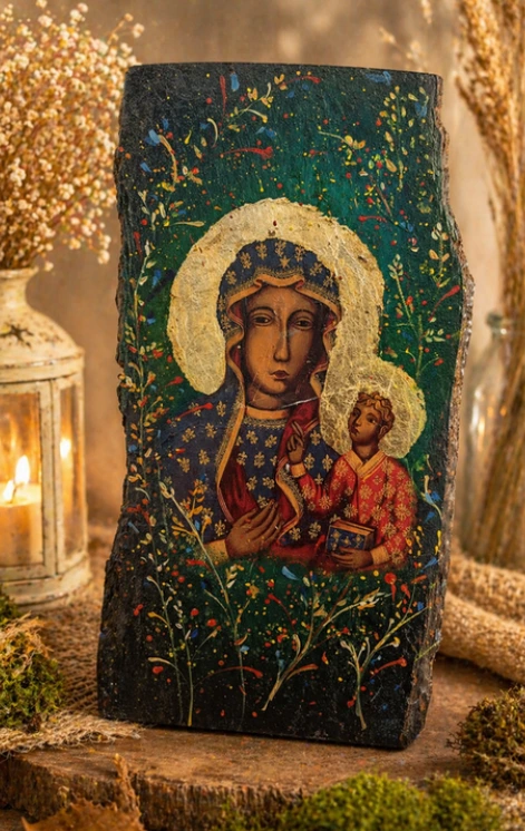 Obraz religijny decoupage na drewnie